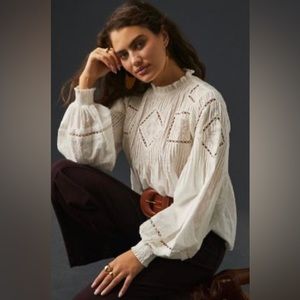 Anthropologie Forever that Girl White Lace Ruffle Embroidered Sz Large $148